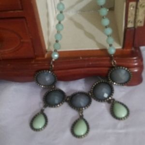 Mint and blue beaded necklace